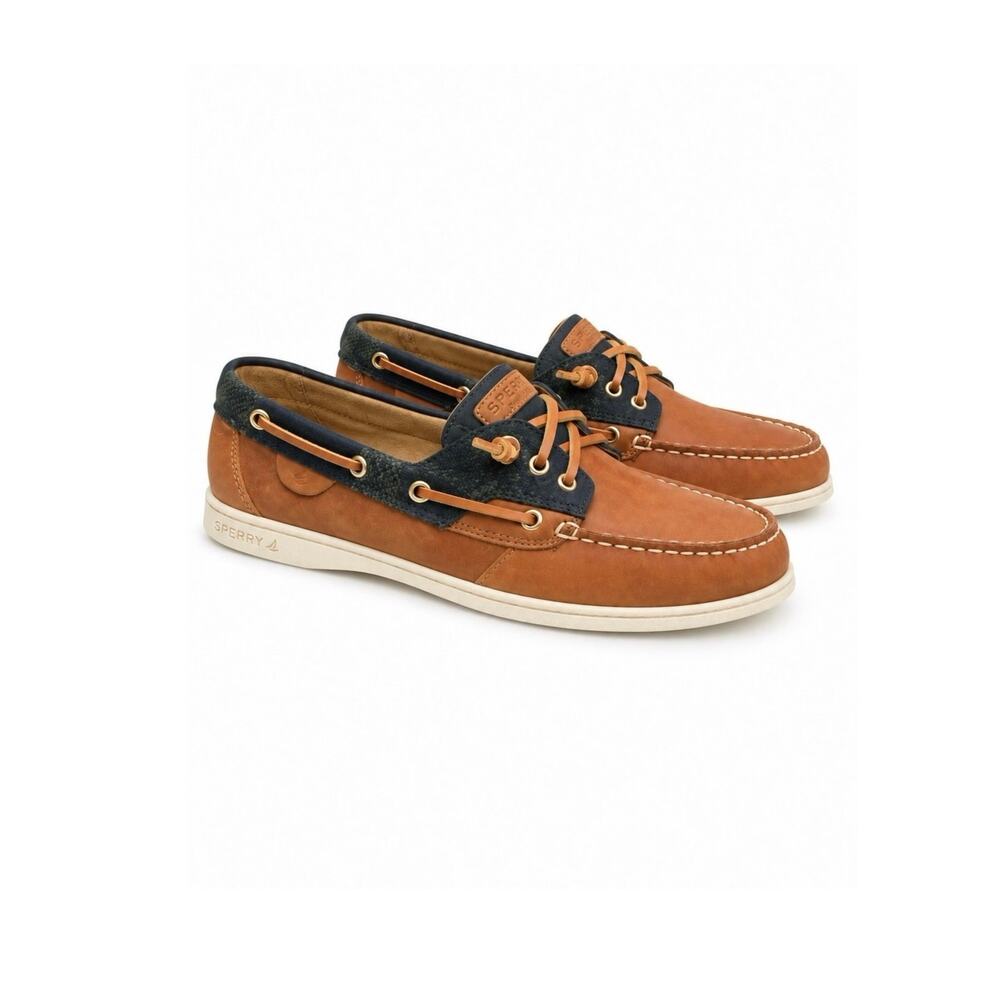 Sperry Rosefish Boat Shoes Women’s 12 NWOT Brown Leather Navy Preppy Deck Shoes